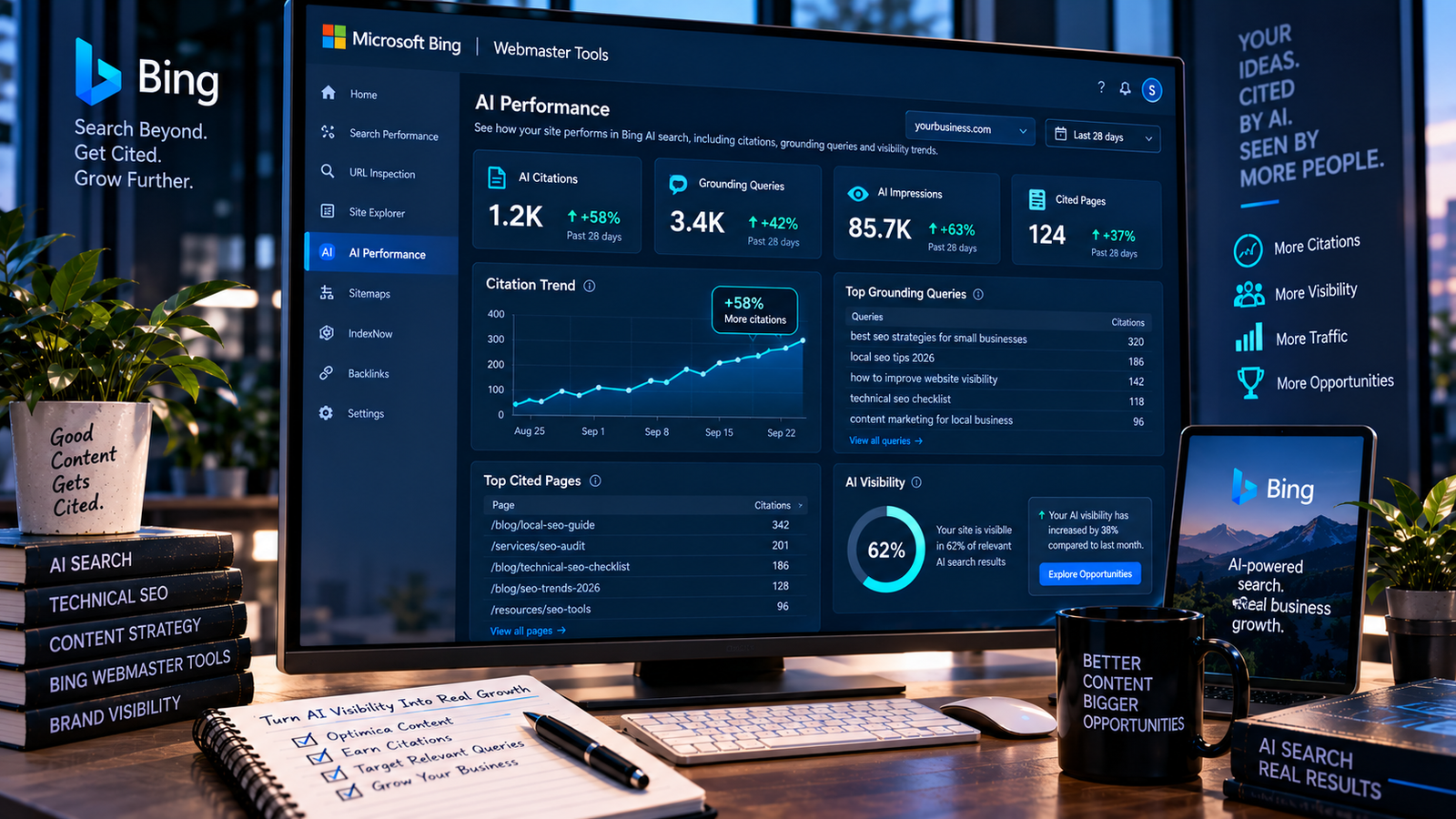 Bing Webmaster Tools AI Performance data showing website citation activity