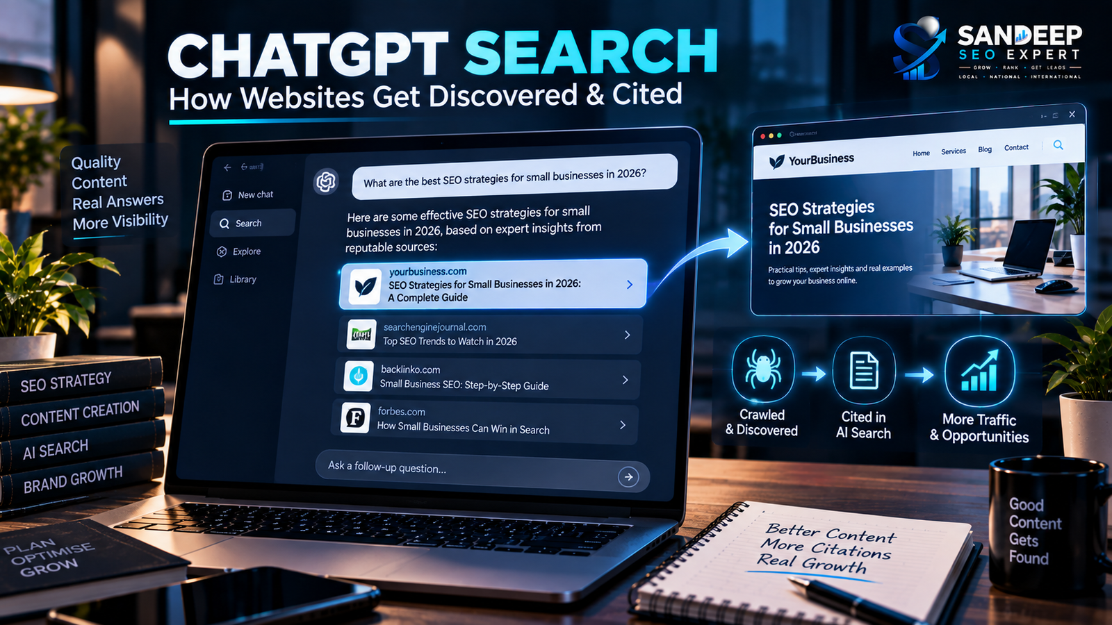 ChatGPT Search discovering and citing a business website as a web source