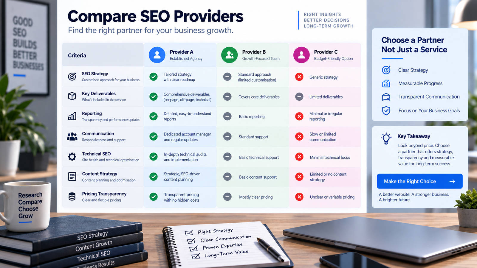 SEO company comparison checklist covering pricing strategy and deliverables