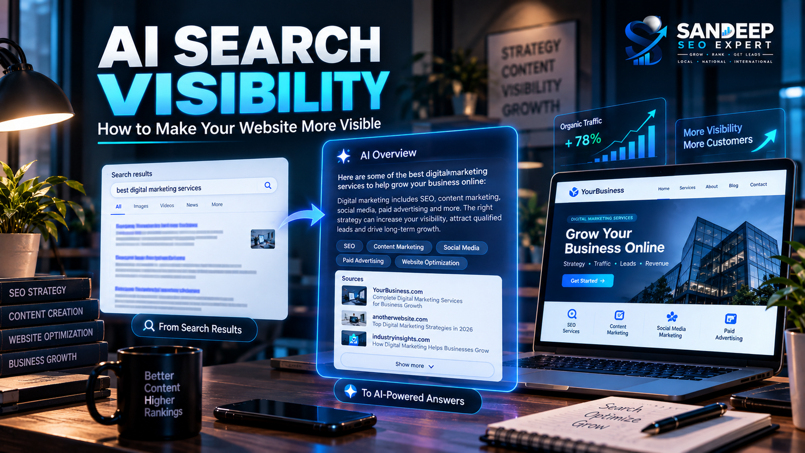 Website gaining visibility in AI-powered search results through SEO and high-quality content