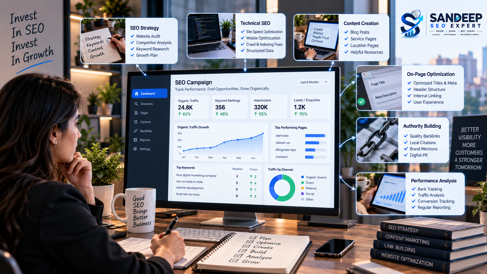 SEO pricing explained through strategy, technical SEO, content, authority building and performance analysis.